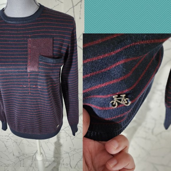 Outfit Italy Dandychic Navy Striped Eclectic Crewneck Sweater - Picture 2 of 5